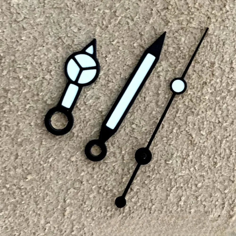 Luminous watch hands set for NH35 NH36 4R 7S movements, black edge green, 7.5mm 12mm 12.5mm, 3pcs