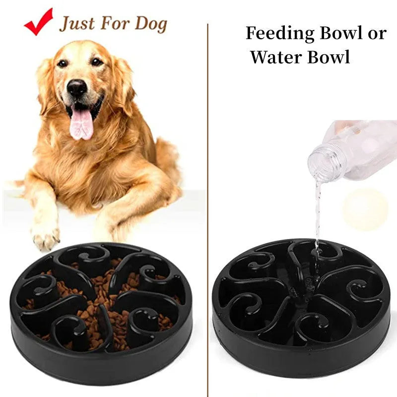 Slow feeder dog bowl with maze pattern and non-slip base in multiple colour options