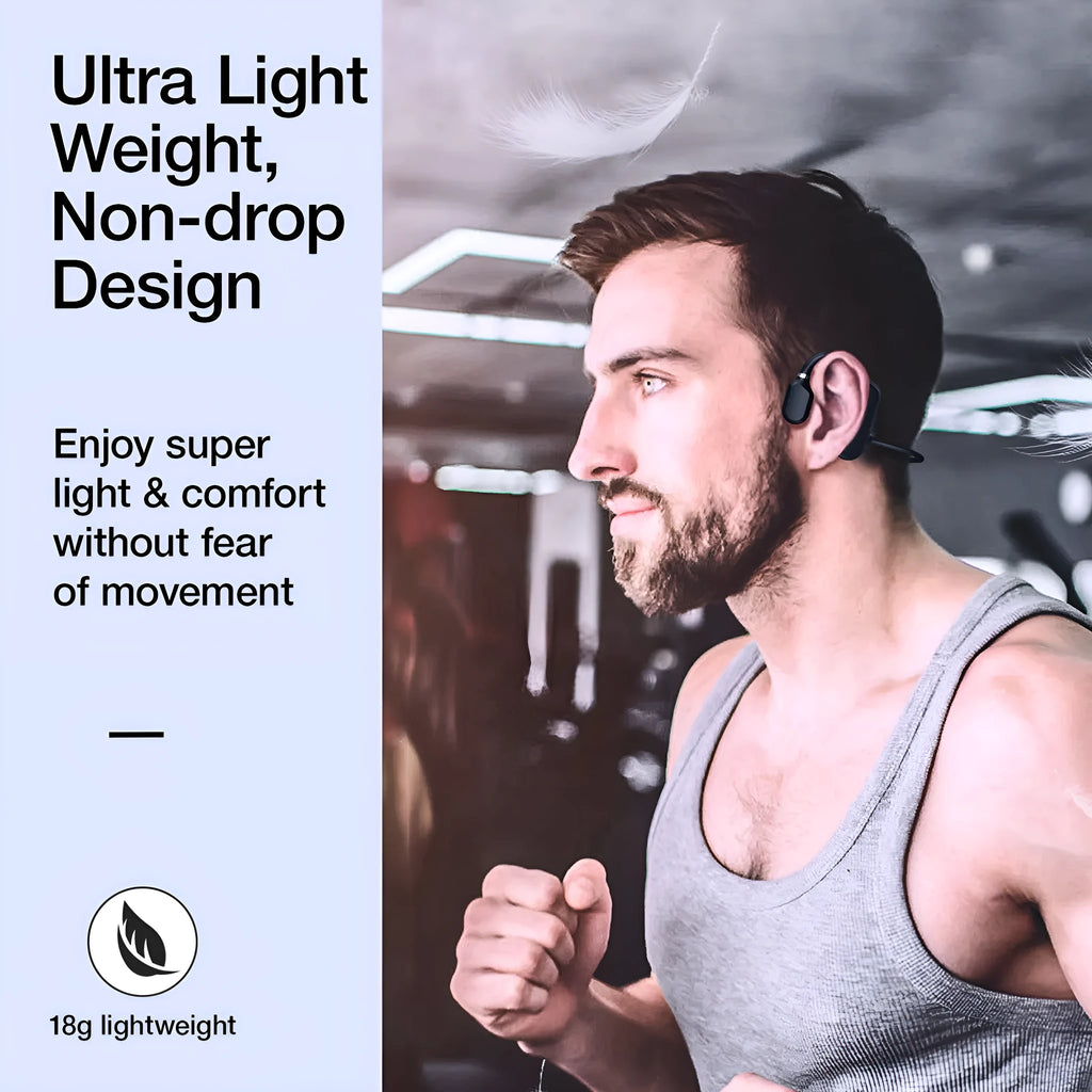 Bone conduction wireless Bluetooth headset in black hanging ear style with open ear design
