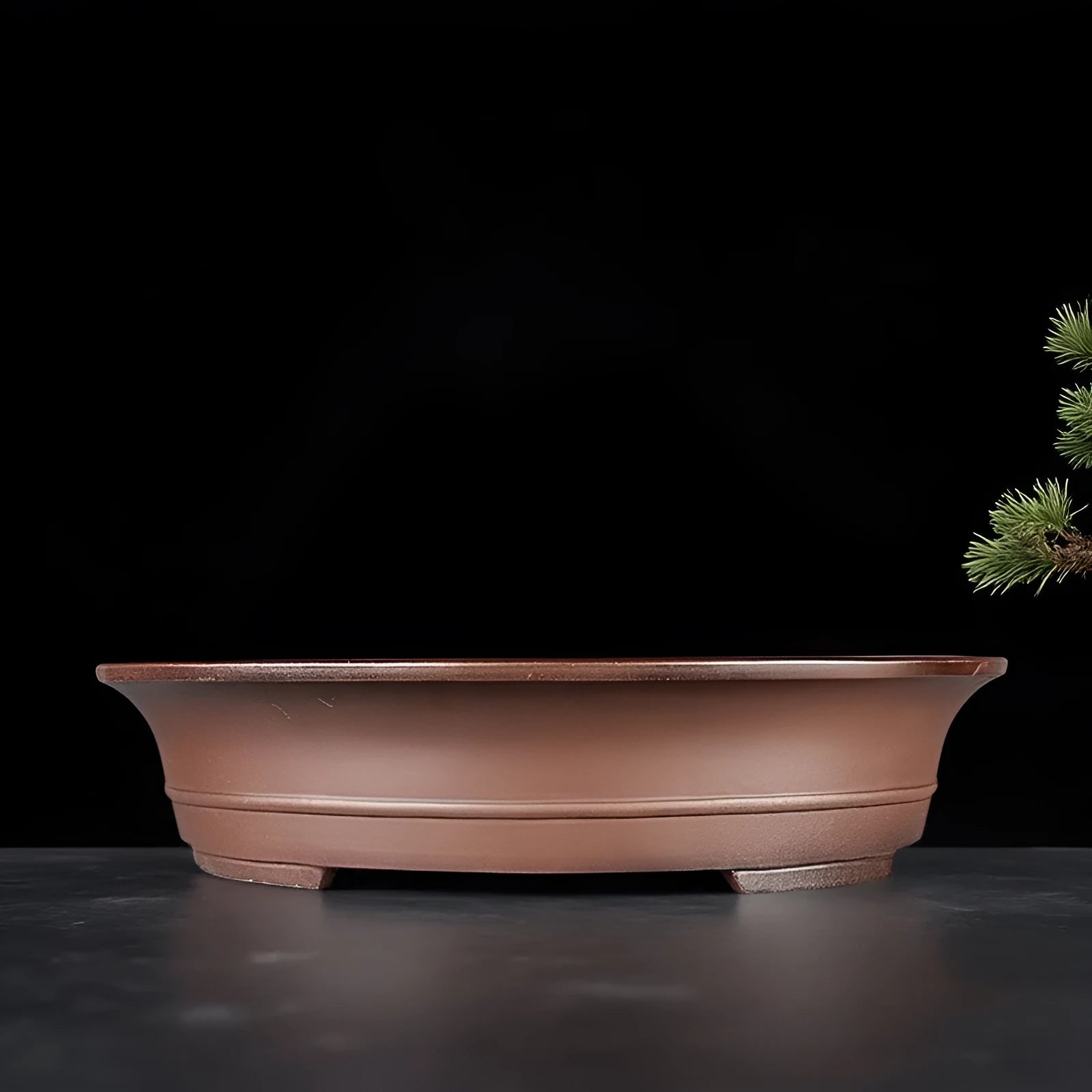 Handmade antique oval bonsai pot in Yixing purple mud, 66cm long, for pine and cypress