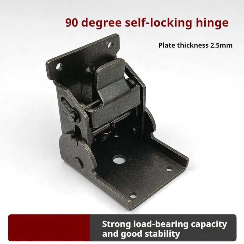 Furniture foot folding hinge in electroplated finish for invisible 0-90 degree self-locking installation.
