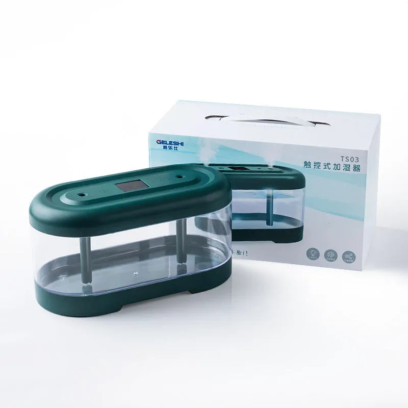 USB humidifier with 1.0-2.5L tank, two fog outlets, round 26.5 x 14.5 x 15.5cm body, White or Morandi