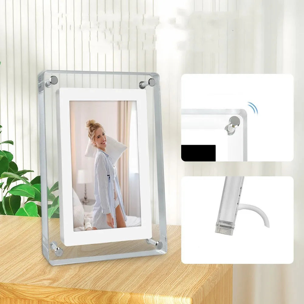 5-inch transparent acrylic digital photo frame with full angle IPS screen and rear bracket