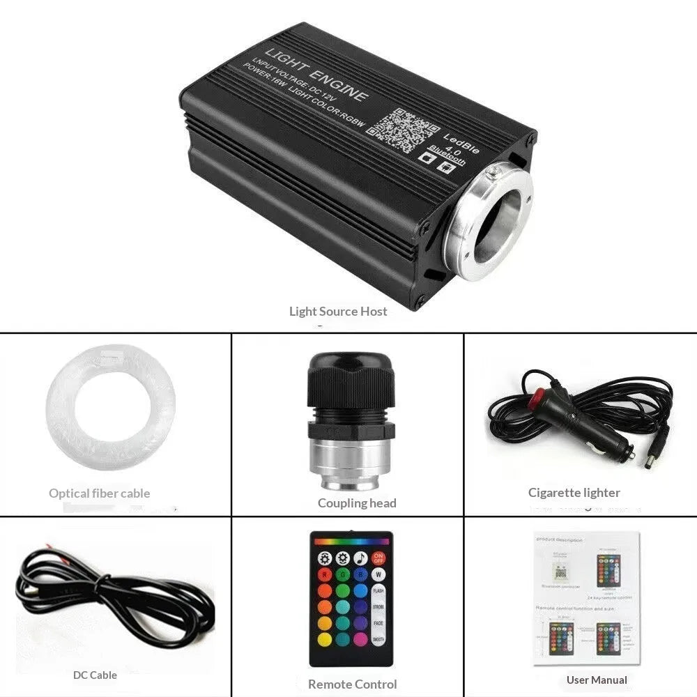 Car LED light source machine with fibre optic cable set remote control and cigarette lighter plug universal 12V