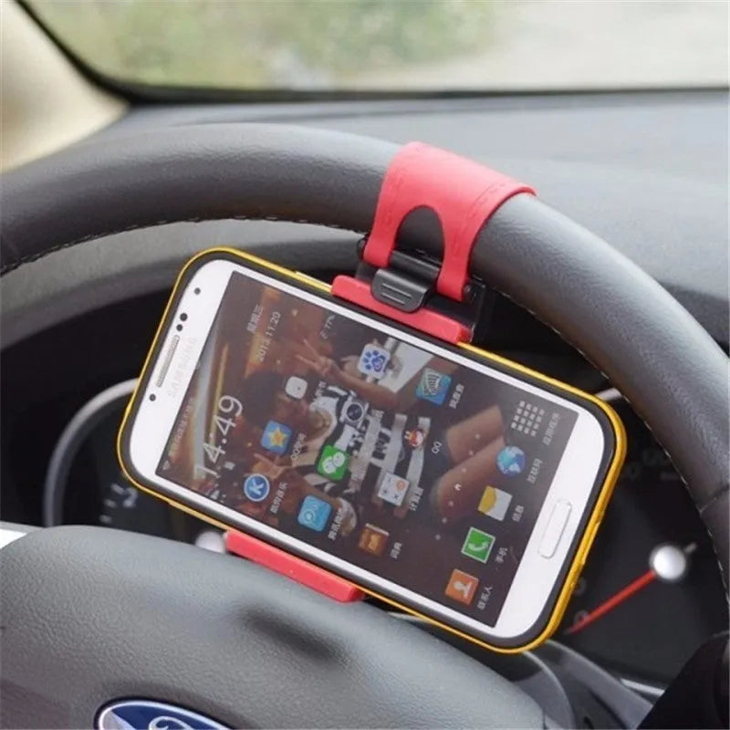 Black universal car steering wheel phone holder clip mount for smartphones