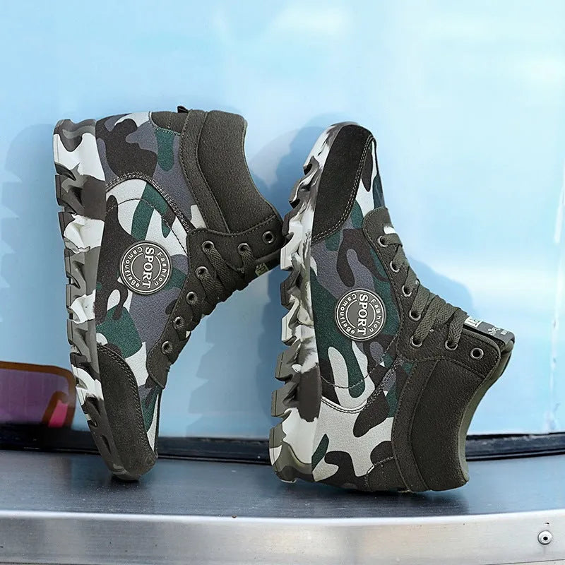Green camouflage women's casual sneakers with canvas upper and rubber sole