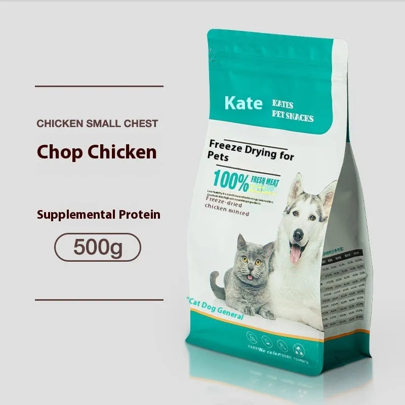 500g freeze-dried chicken cat treats in resealable bag or storage tin options