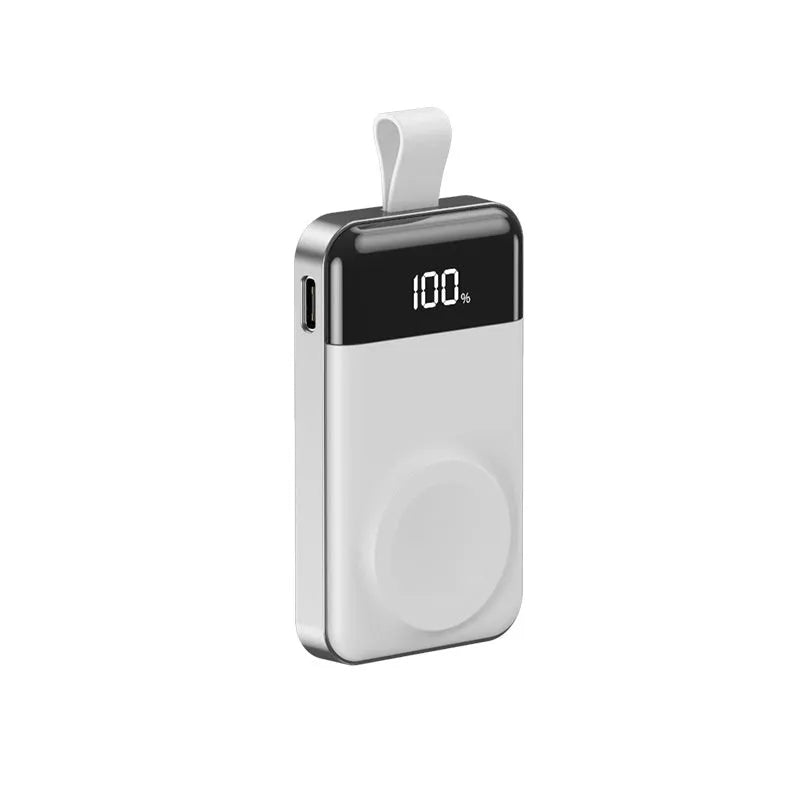 Mini portable magnetic wireless power bank with digital display, 2000mAh, 75 x 43 x 16mm plastic shell, Silver