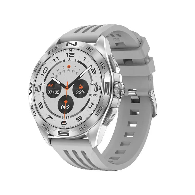 Black smart watch with touchscreen displaying heart rate and WhatsApp notification on a wrist.