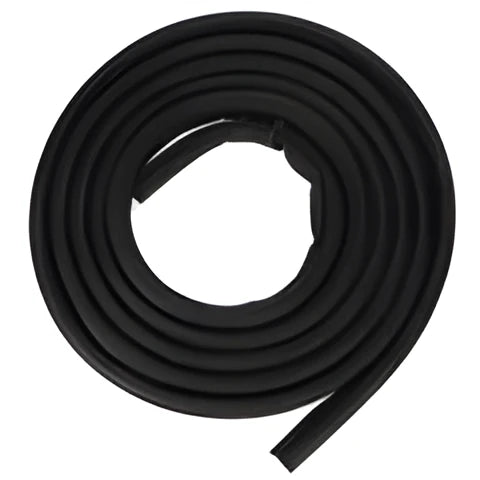 Black rubber sliding door seal strip for Toyota Hiace High Roof, shown coiled, 5 metres in length.