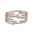 S925 sterling silver women's ring with multi-layer irregular line design and diamond accent in silver or rose gold