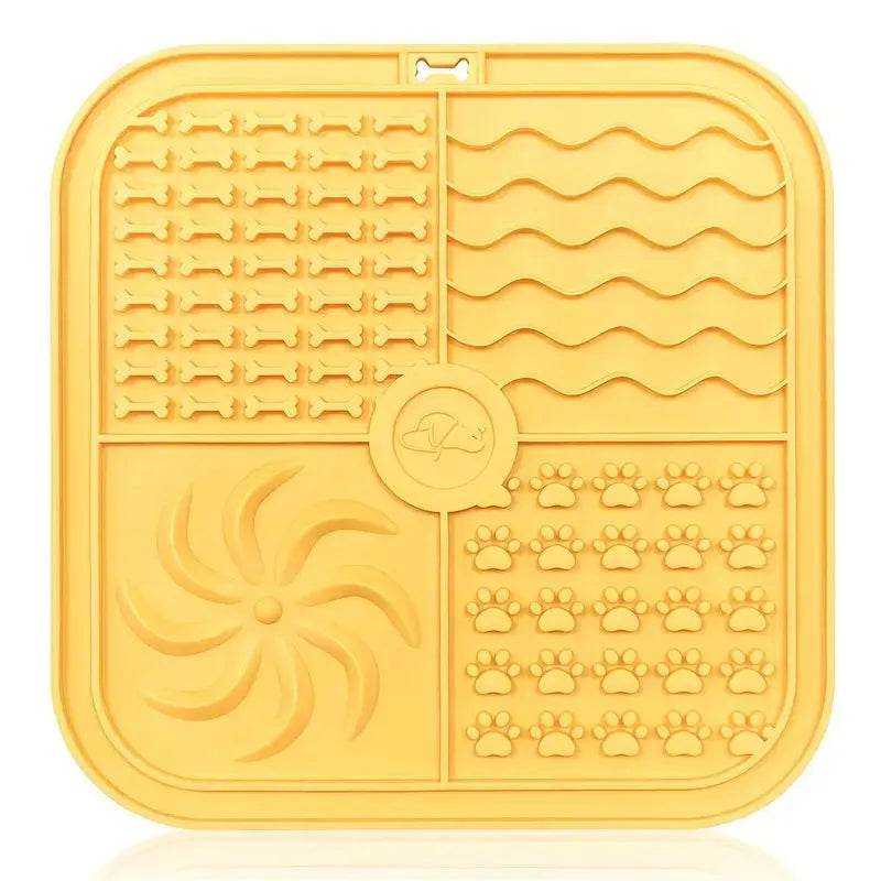 Bottom suction cup non-slip silicone pet slow food mat in gray, with suction cups visible underneath