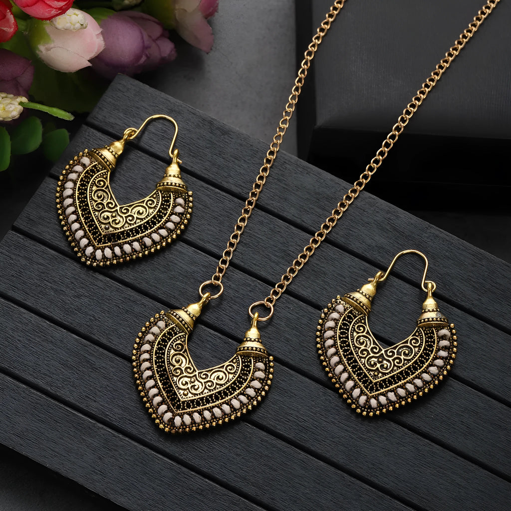 Heart-shaped rope winding earrings and necklace set with electroplated alloy pendants in six colours