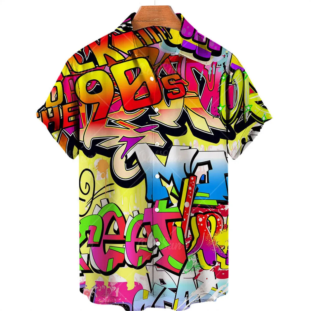 Plus size men's Hawaiian shirt with floral digital print, short sleeves, lapel collar, loose fit, polyester.