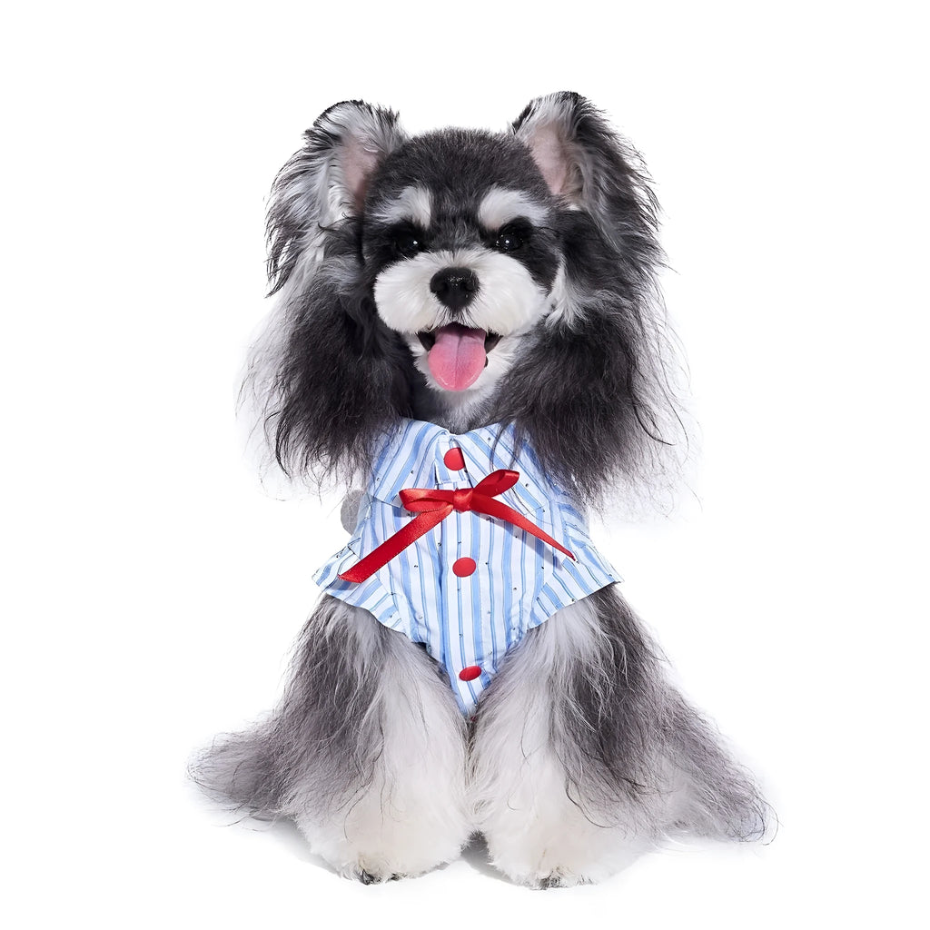 Blue Schnauzer summer thin pet shirt in 55% polyester and 45% cotton, casual unisex dog clothing
