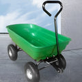 Green four-wheel plastic dump truck with a Steel PP body, model TC2145, for agricultural use.