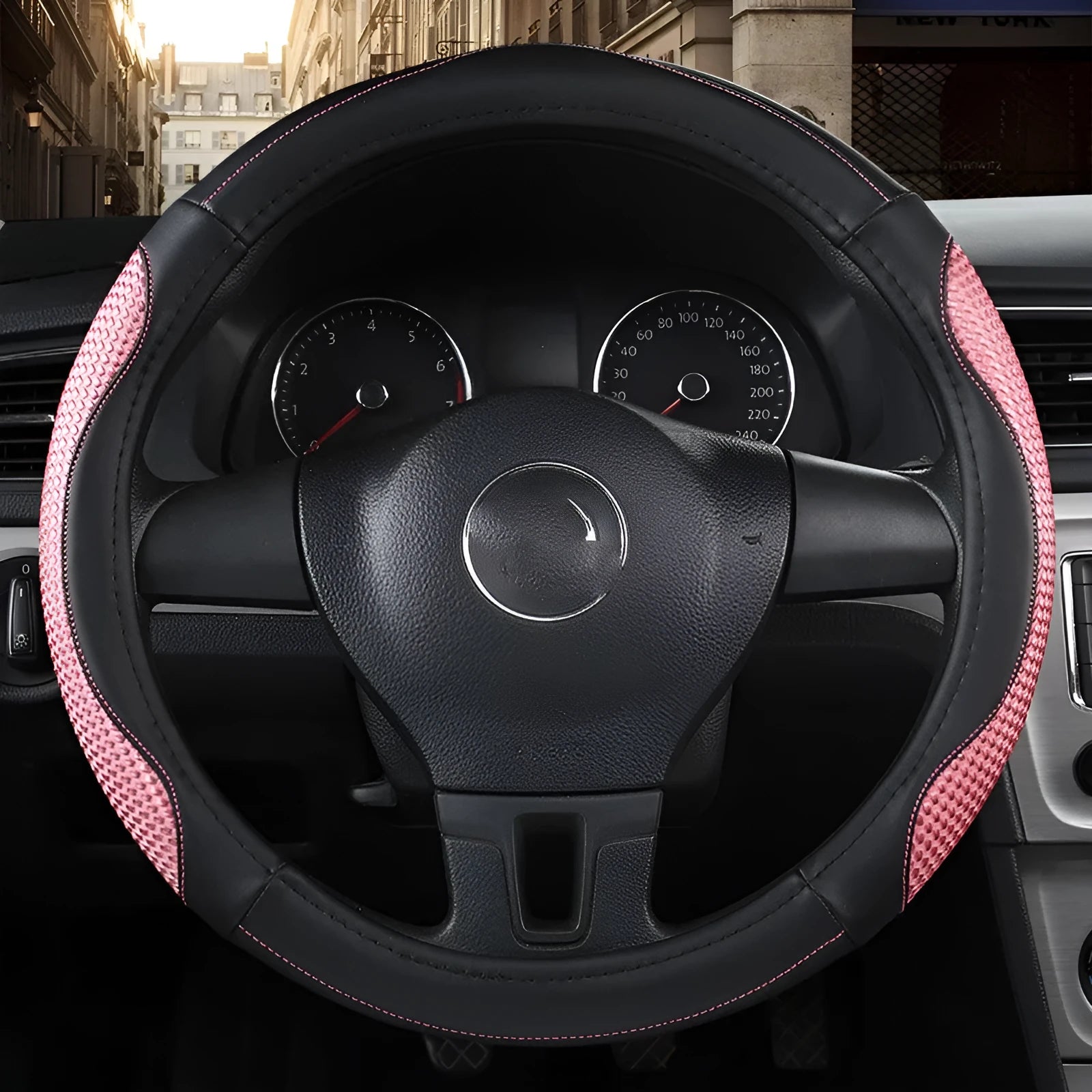 Four Seasons Universal Non-slip Car Steering Wheel Cover, octagonal Crystal leather finish, 38cm