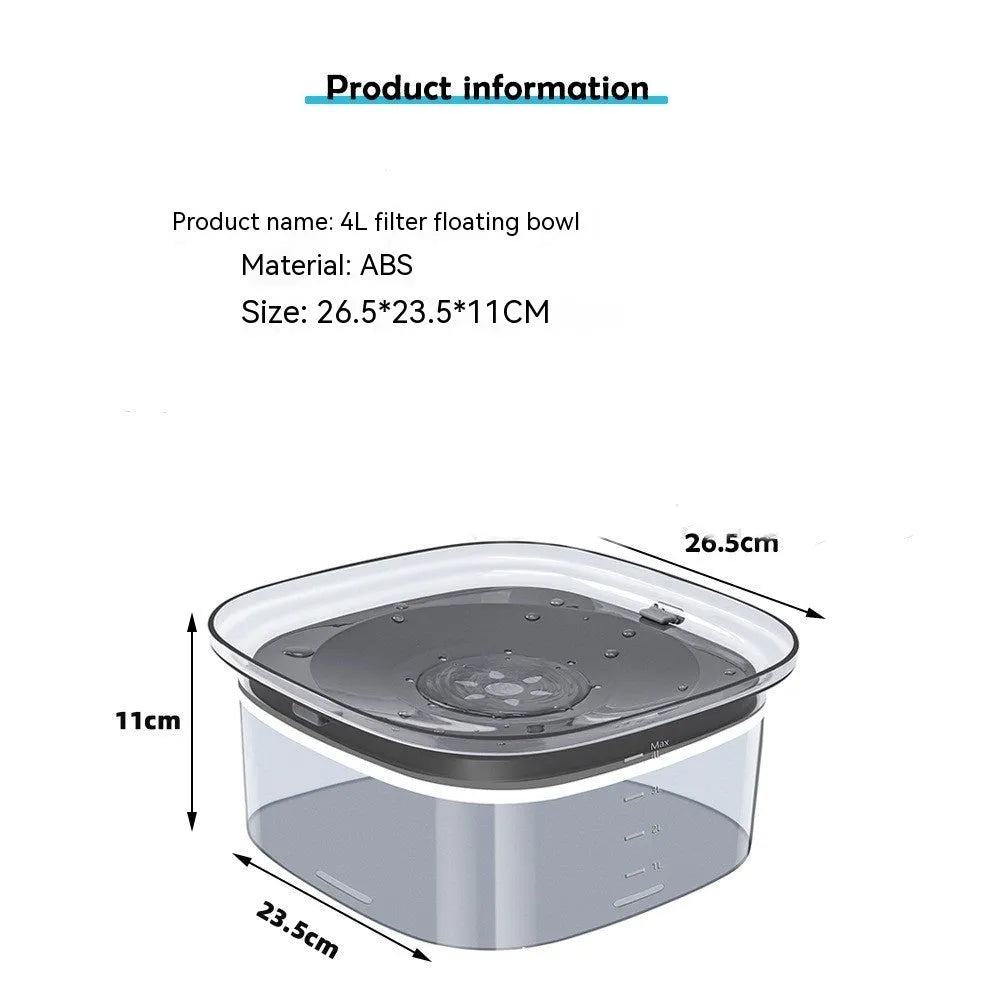 Transparent large 70oz dog water bowl with floating slow drink disk and non-slip base