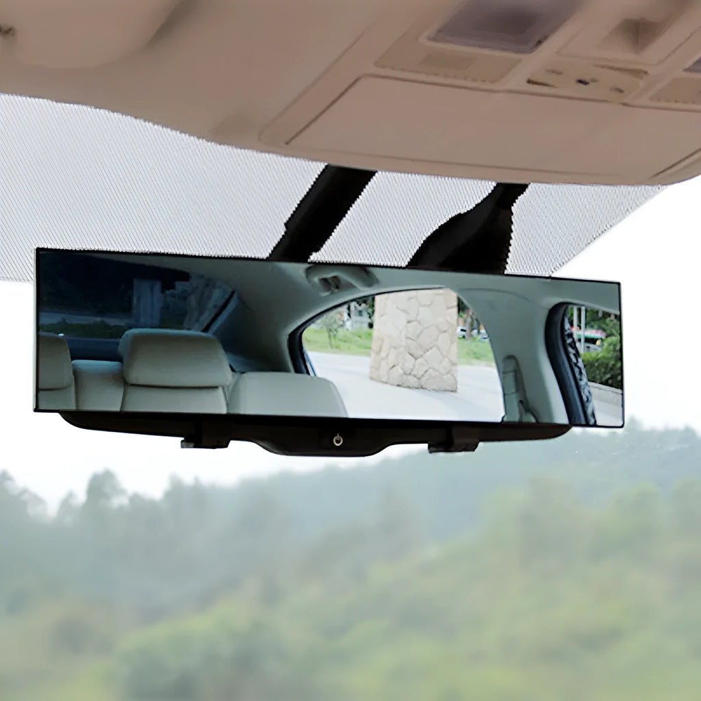 Black interior double curvature rearview mirror 300mm x 70mm for vehicles