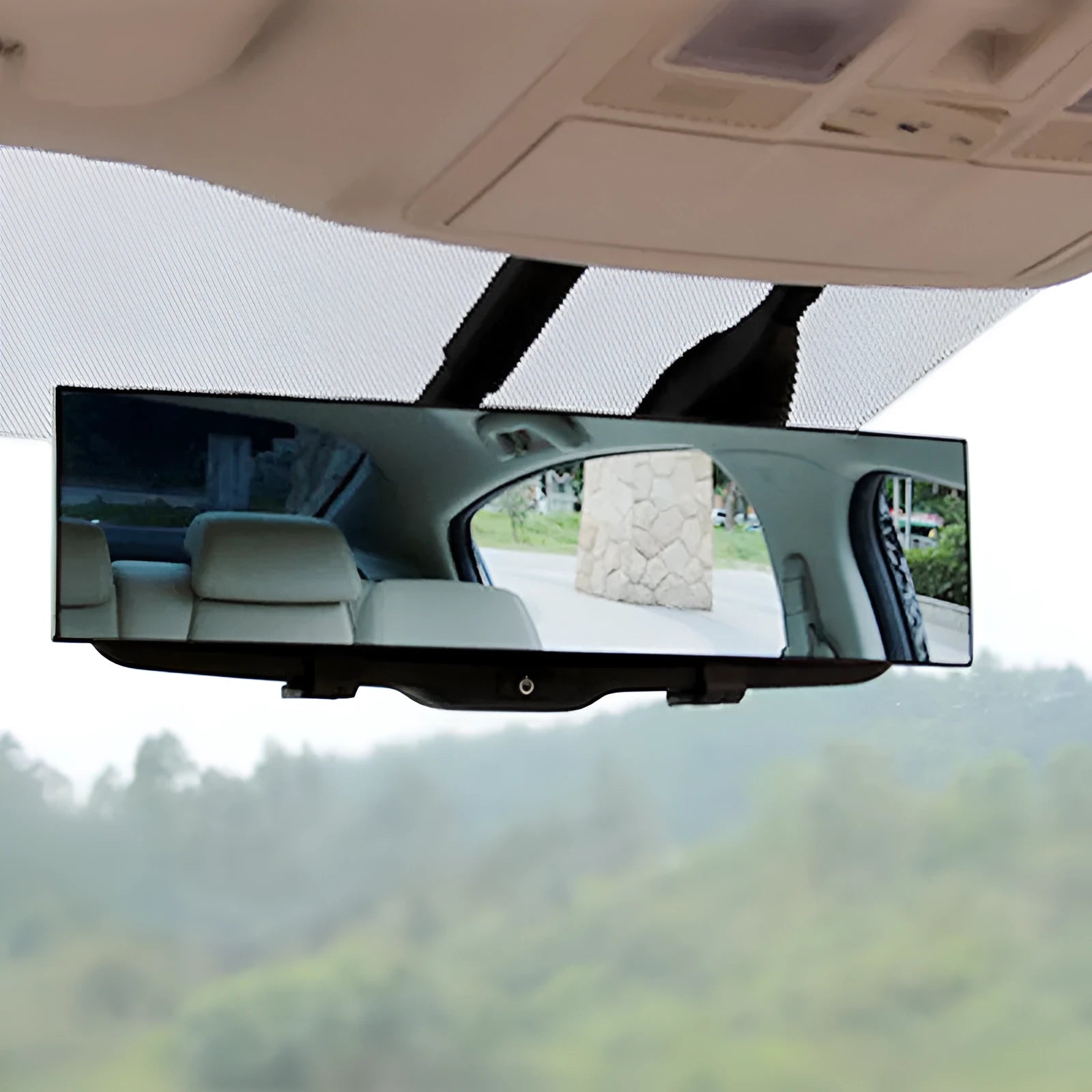 Black interior double curvature rearview mirror 300mm x 70mm for vehicles