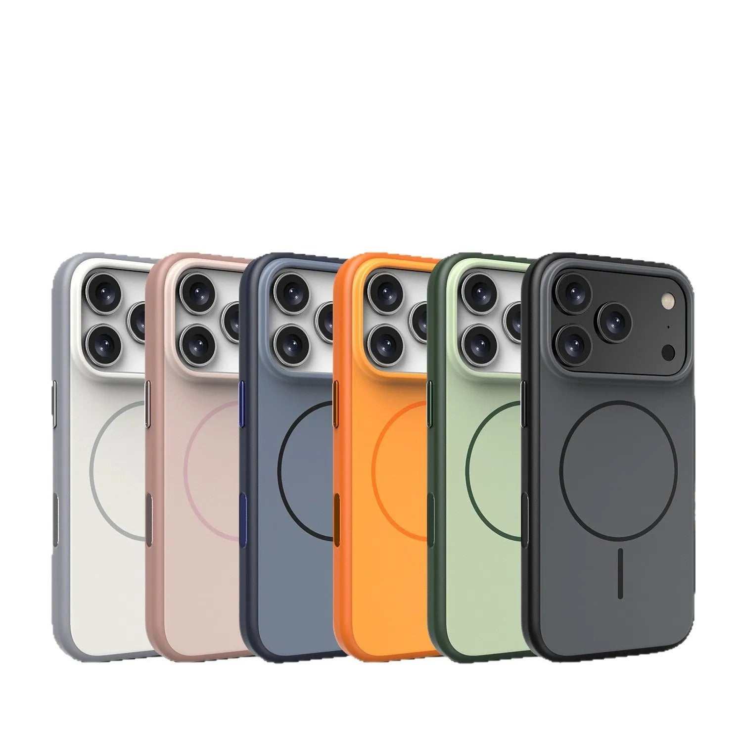Frosted magnetic protective case for iPhone with a dedicated AI photography button on the side.
