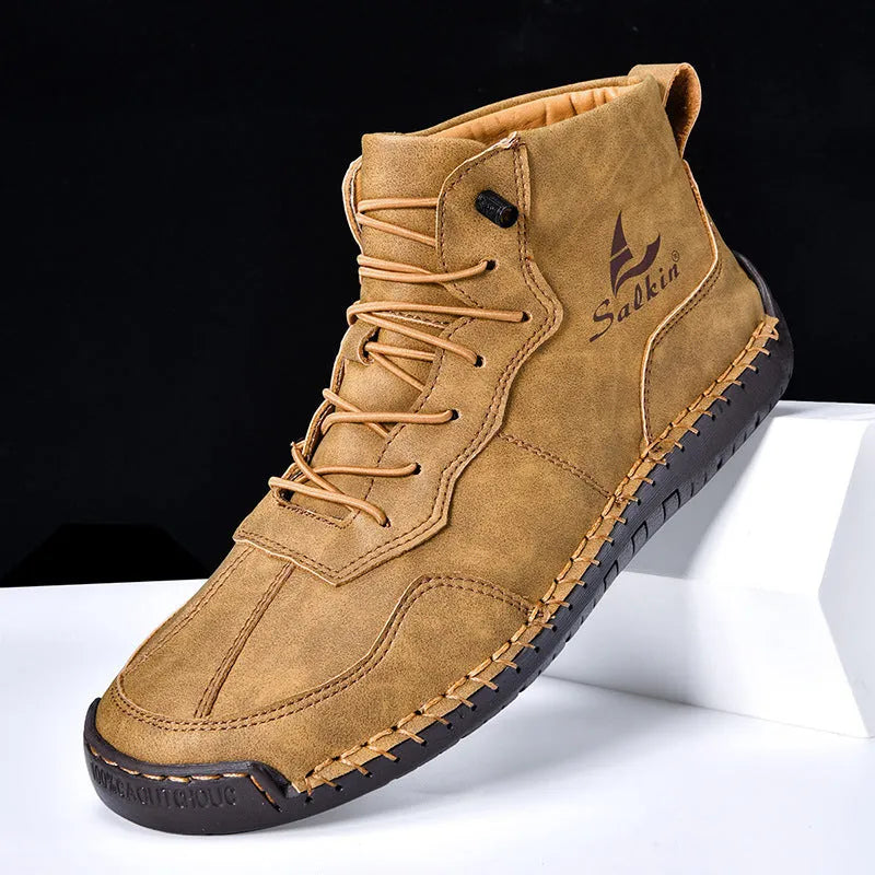 Men's high-top casual boots with elastic band and round toe in multiple colour options