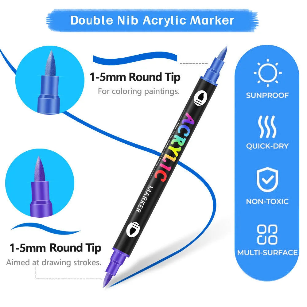 Double-headed acrylic marker pens with washable opaque ink in various colours for fabric and art projects