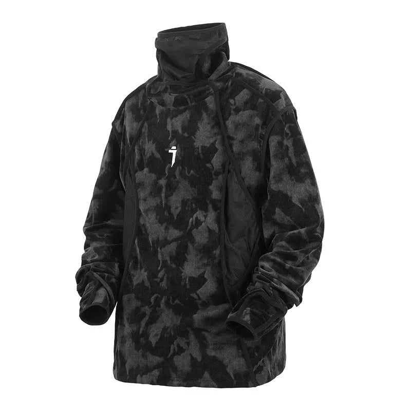 Men's tie dye printed finger turtleneck sweater in loose casual fit with drop shoulder sleeves