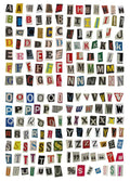 Pack of decorative stickers showing printed English alphabet letters and weekday words in a cute style for crafts.