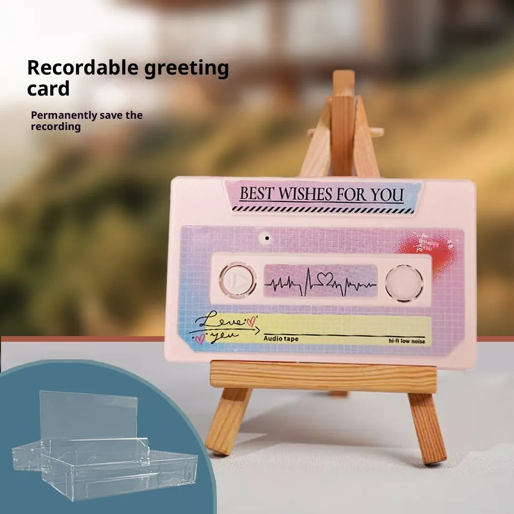 Sound recording greeting card with voice message, coated paper, 10x6x1.5 cm, for birthday or Valentine's Day