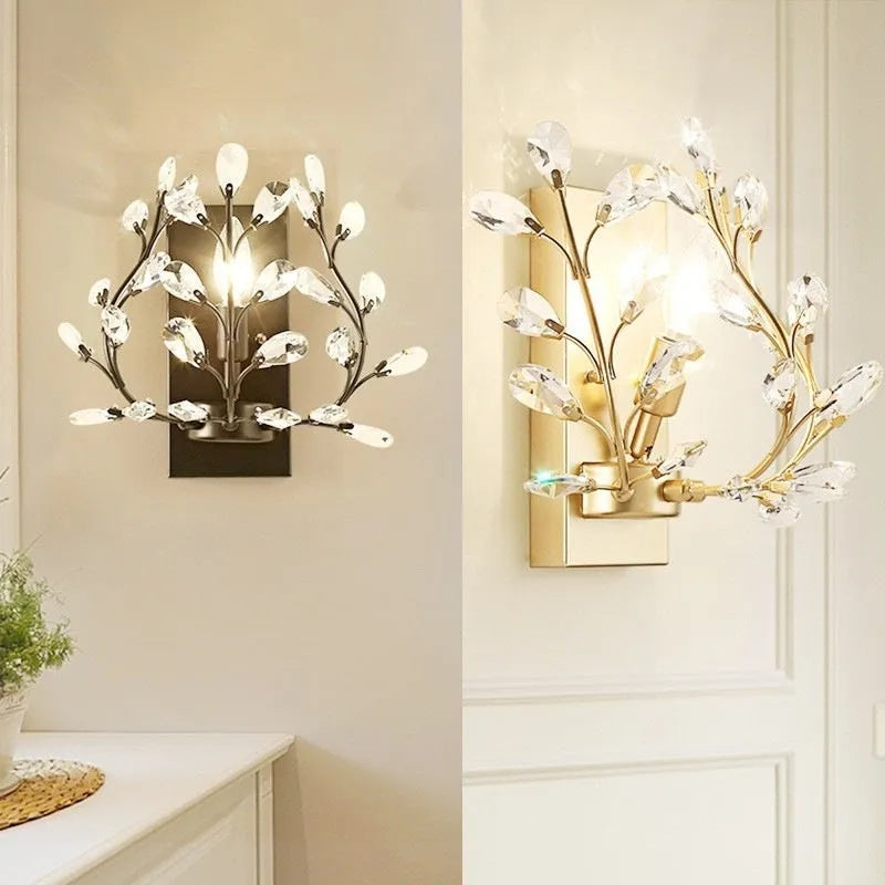 American style crystal wall lamp 33cm diameter 29cm height black finish for hallway