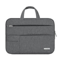 Nylon polyester multifunctional laptop briefcase bag in black, side view with zipper closure