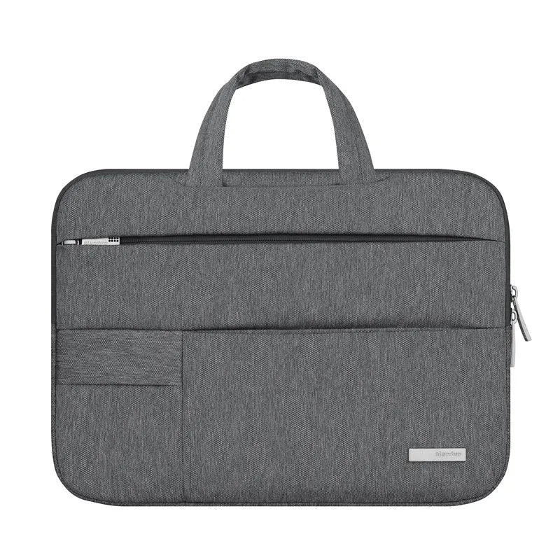 Nylon polyester multifunctional laptop briefcase bag in black, side view with zipper closure