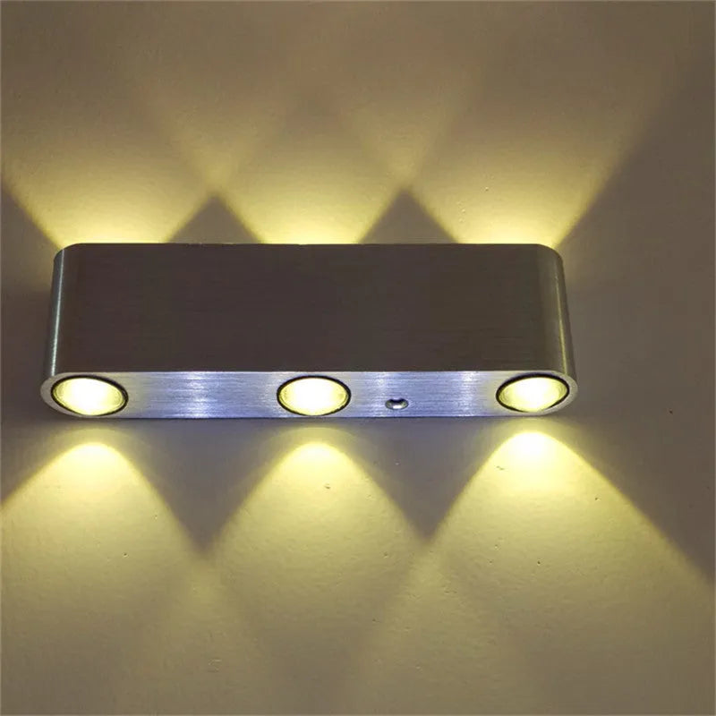 Silver LED aluminium frame rectangular wall lamp, 180x60x30mm, for bedroom