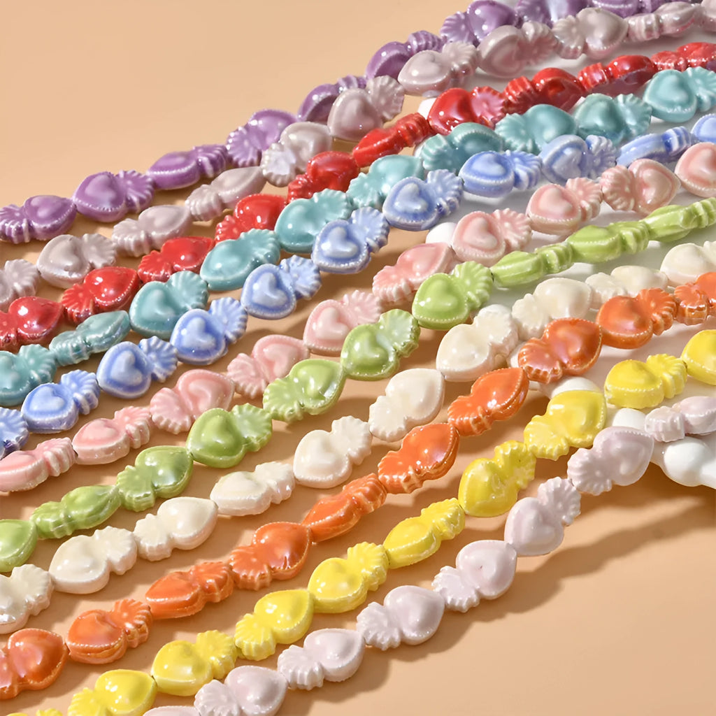 Ceramic love heart small torch beads in multiple colours for jewellery making with straight holes