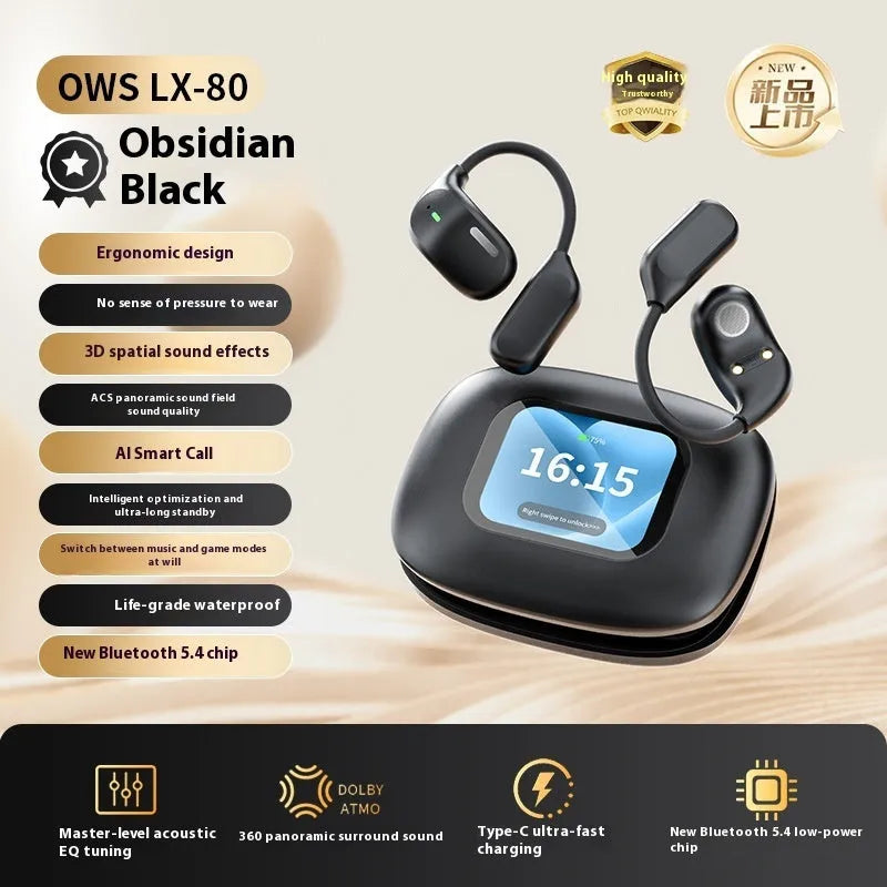 LX80 Bluetooth headset touch screen ear-mounted earhook sports plastic black colour wireless earbuds