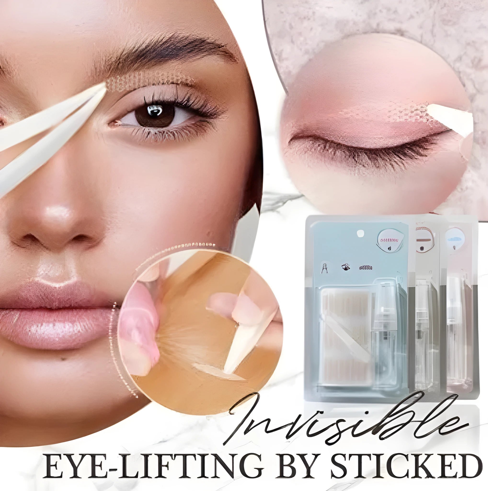 No glue eyelid stickers in non-woven fabric, showing L, M, and S sizes for household eyelid enhancement