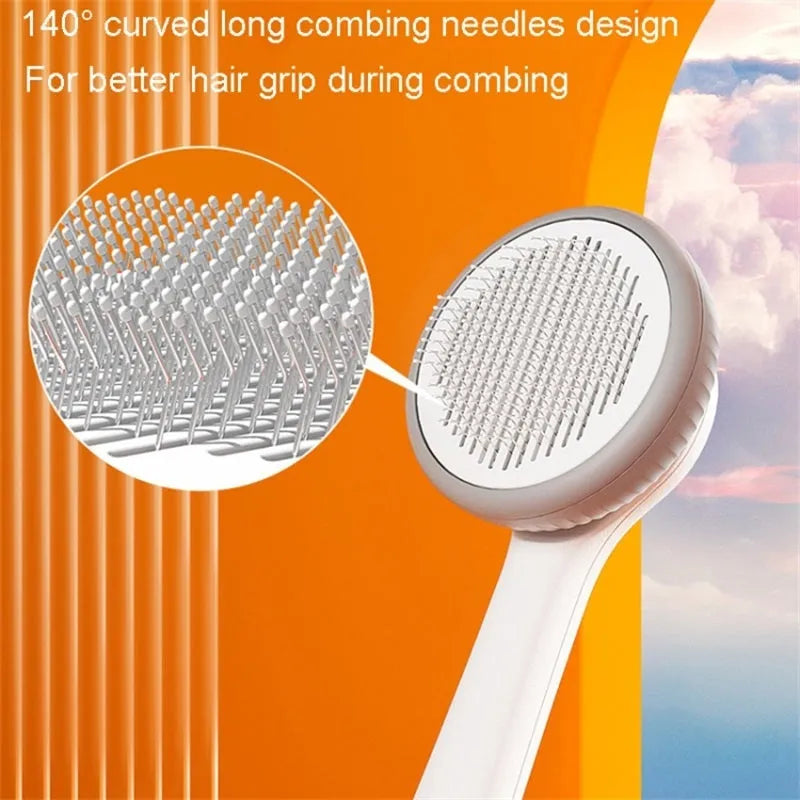 Blue and white pet grooming brush with self-cleaning slicker comb for cats and dogs