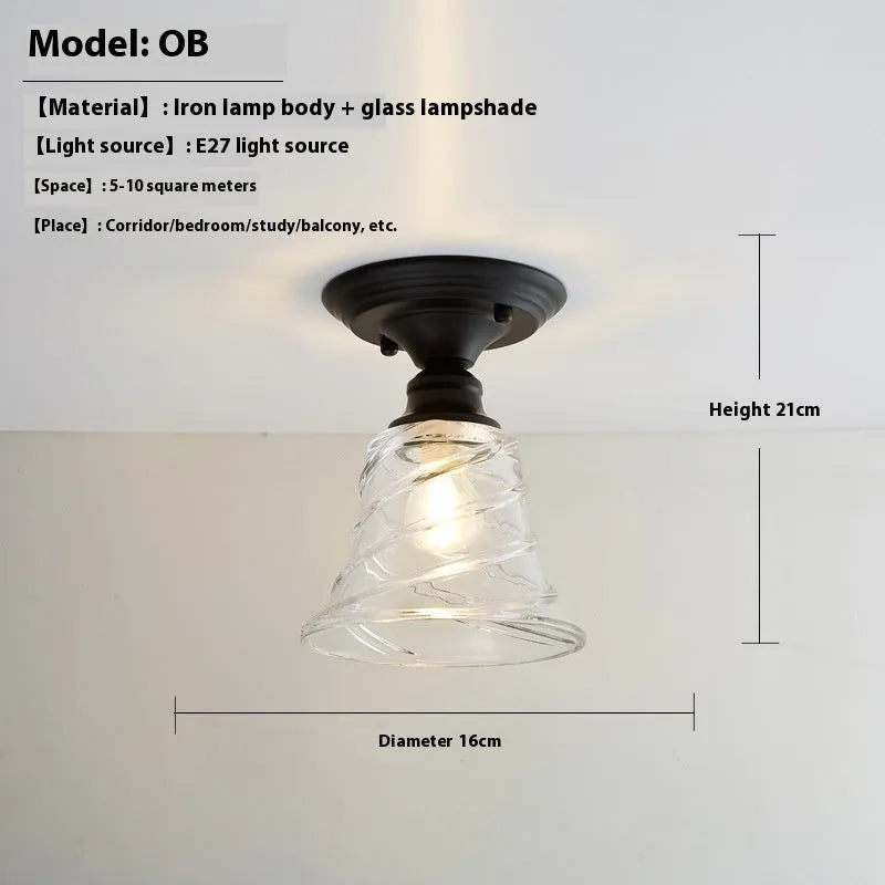 American retro-style single-head wall or ceiling lamp with clear glass cover for hallway lighting