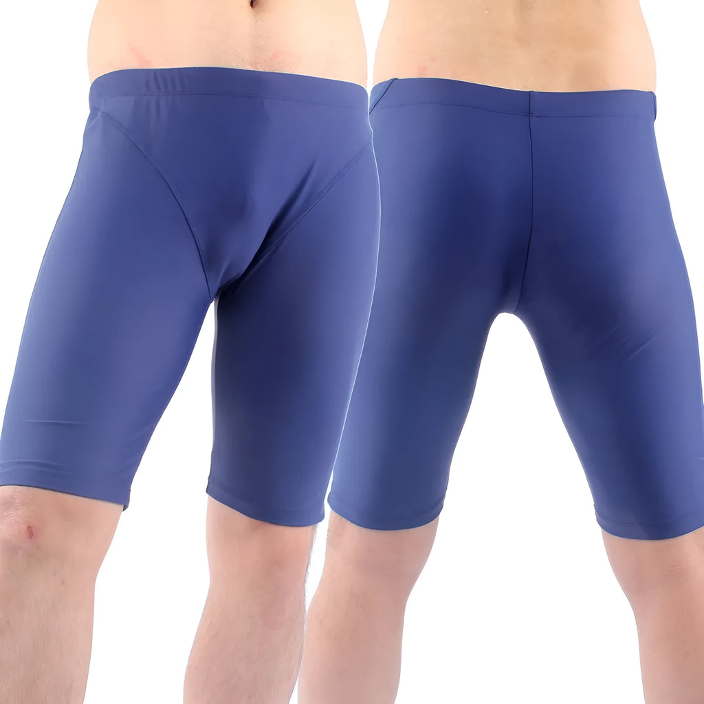 Men's quick-drying swimming trunks in green and navy blue colours with loose plus-size fit