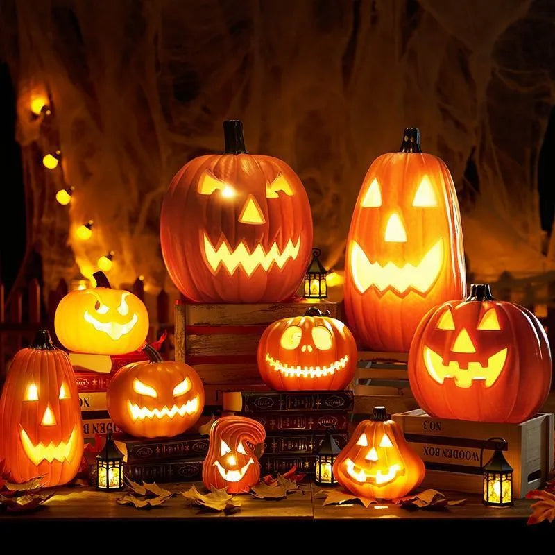 Plastic pumpkin lamp prop 30x28x26cm hollow out luminous European style Halloween decoration