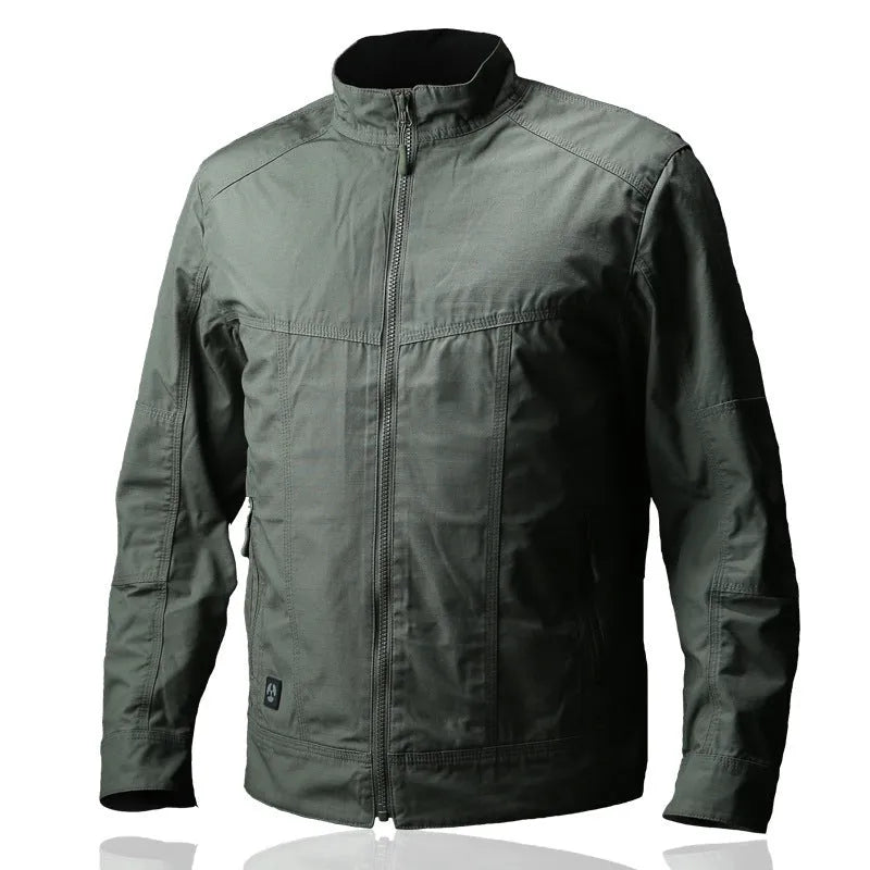 Man wearing a brown plaid pattern Outdoor Tactics Coat Assassin Jacket with a wear-resistant polyester shell.