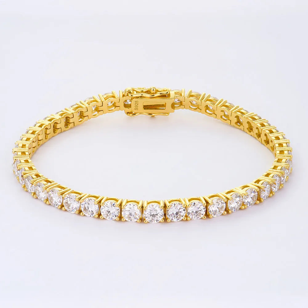 Full set moissanite S925 silver bracelet with square and hexagonal star motifs in platinum finish on a white background