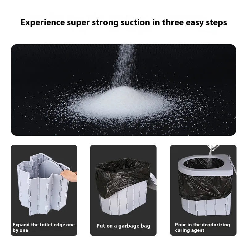 Emergency urine coagulant kit with curing agent packs and a roll of black disposable bags.