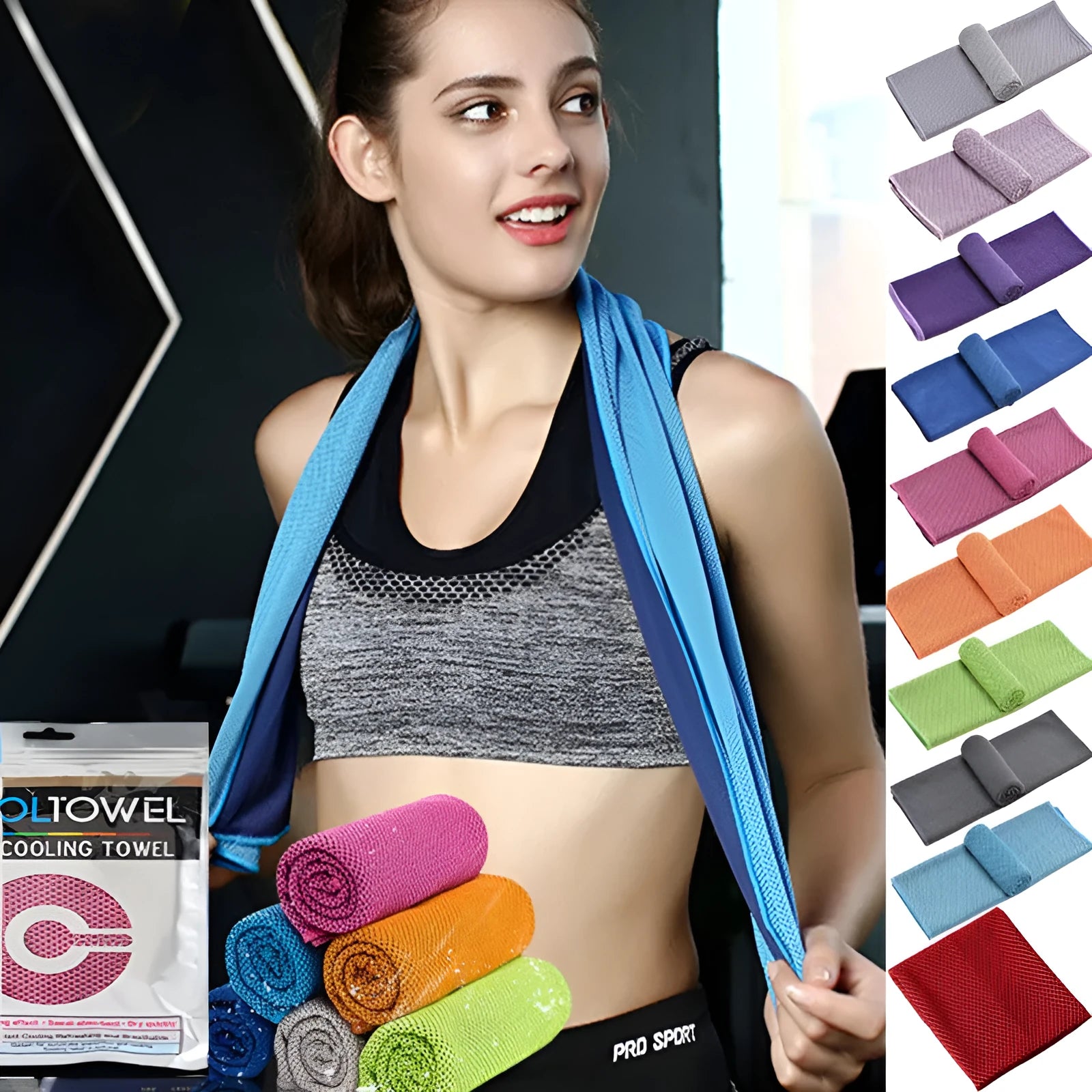 Blue sports quick-drying cooling towel 30x100cm for gym and outdoor use