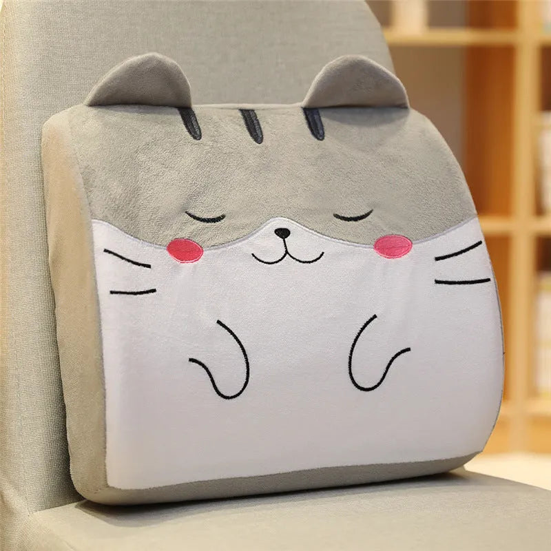 Cartoon embroidered memory foam cushion for car seat, showing removable inner core and soft polyester fill.