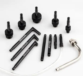 13-piece manual transmission oil refuelling kit with injector pump and connectors.