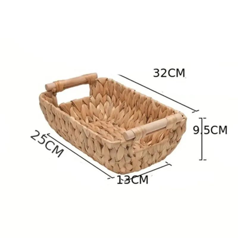 Water hyacinth rattan woven desktop storage box, six-layer pastoral style, installation-free organiser for toys and cosmetics