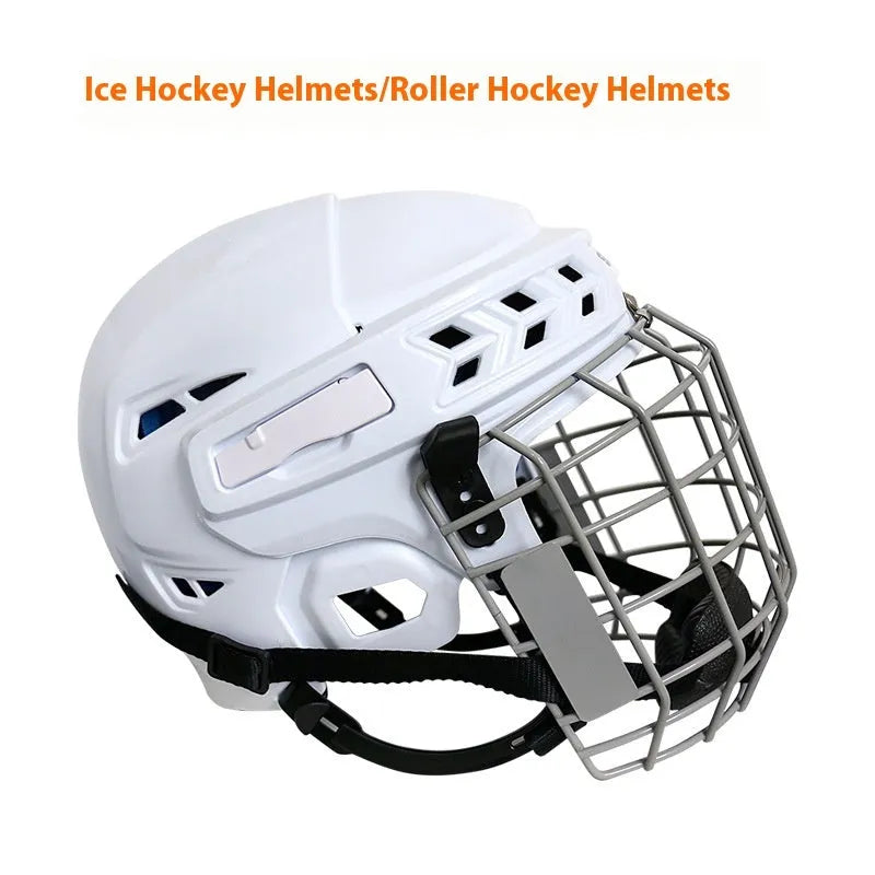 Ice hockey helmet with an integrated carbon steel face mask shown in size L.
