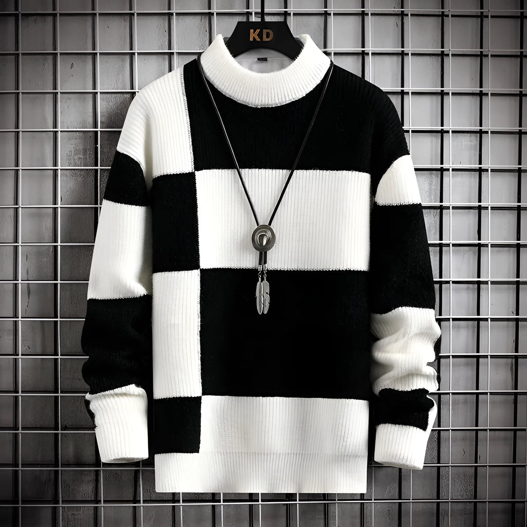 Men's casual cardigan sweater coat in modal fabric, colour block design, available in white collar with black option, thickened loose fit.